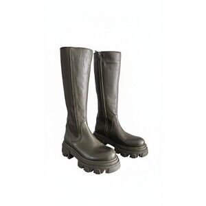 Steve Madden Wayde Tall Leather Lug Sole Boots – Women’s Size 6M – Olive Green